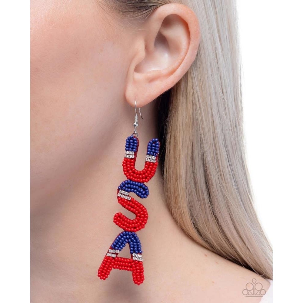 Paparazzi Accessories PAMPERED PATRIOT multi SEED BEAD Fishook earrings USA